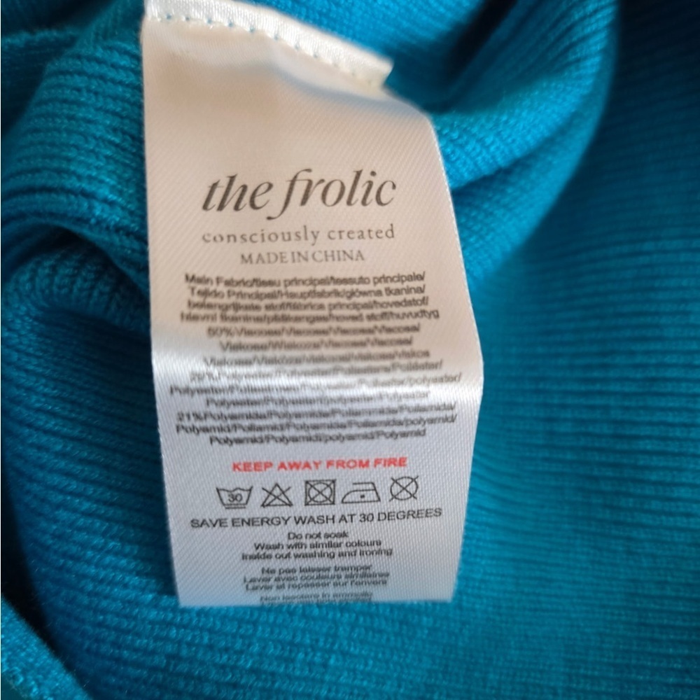 The Frolic Blue Knit Woman’s Rhea Bodycon Dress Medium NWT Slit Halter Bandeau - Picture 10 of 10